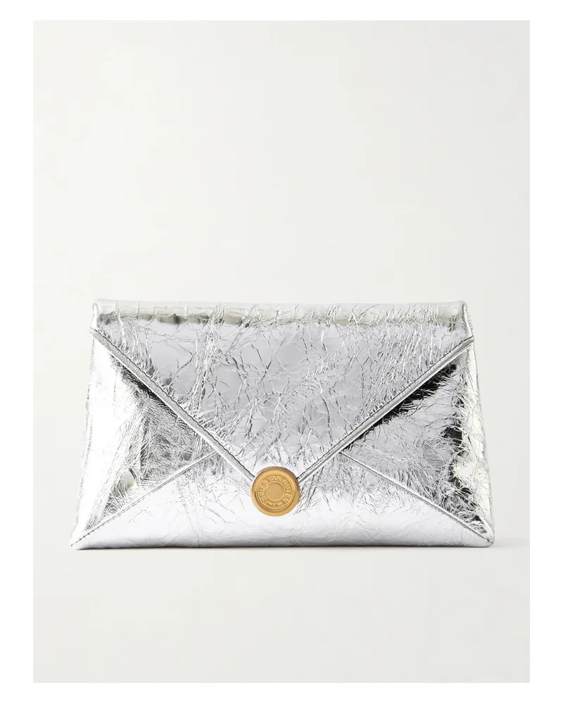 Dries van Noten Metallic Crinkled-leather Clutch - Silver Silver