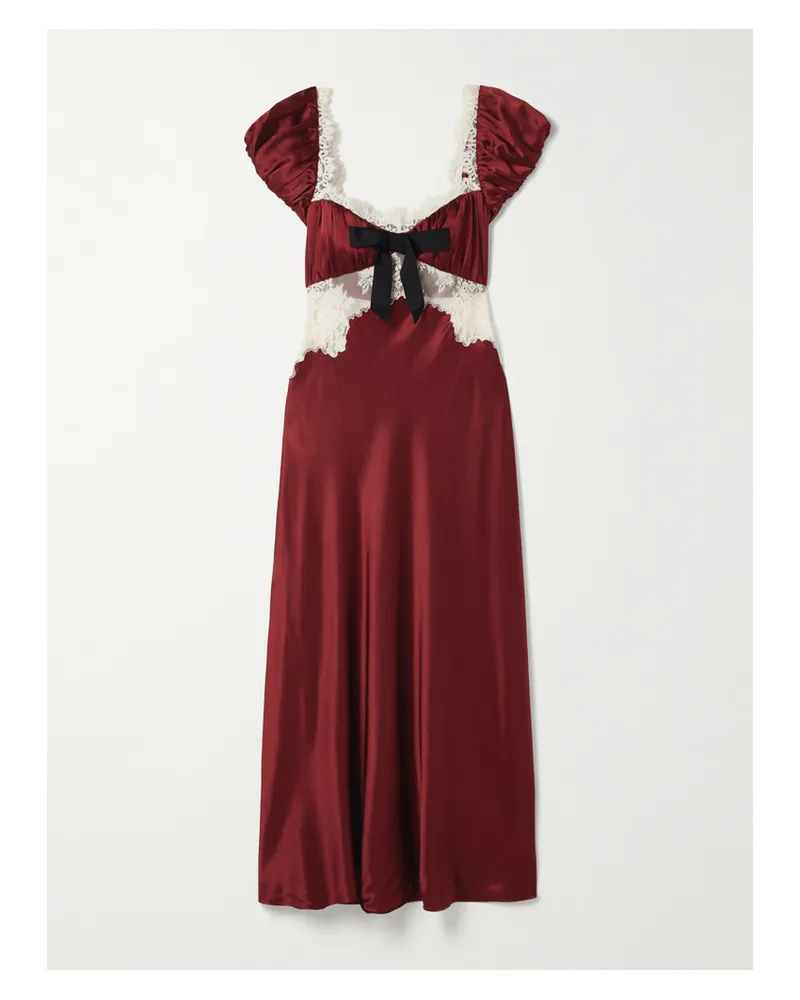 DÔEN Veda Midikleid Aus Seiden-charmeuse Mit Besätzen Aus Schnurgebundener Spitze Und Zierschleife - Rot Rot