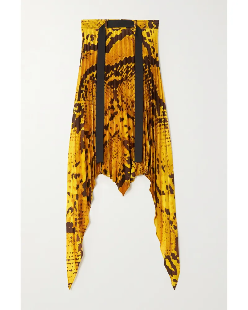 AZ FACTORY Thebe Magugu Asymmetrischer Midirock Aus Plissiertem Crêpe Mit Recycelten Fasern, Schlangenprint Und Bindegürtel - Gelb Gelb