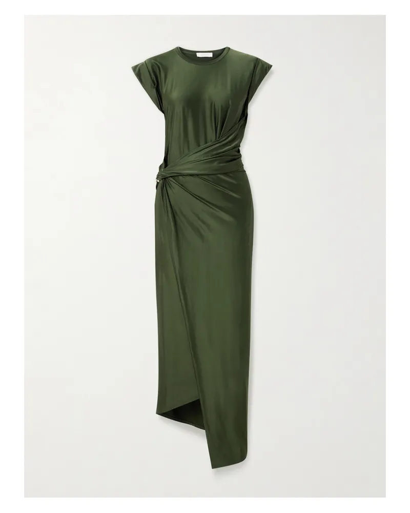Paco Rabanne Asymmetrisches Kleid Aus Glänzendem Jersey Mit Verzierung Und Raffungen - Grün Grün