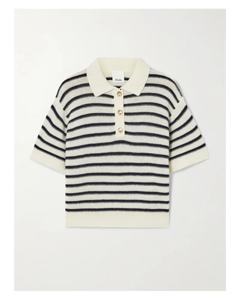 ALLUDE Pullover Aus Einer Gestreiften Woll-kaschmirmischung Mit Polokragen - Blau Blau