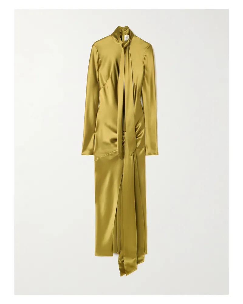 GALVAN Emilie Tie-detailed Satin Gown - Green Green