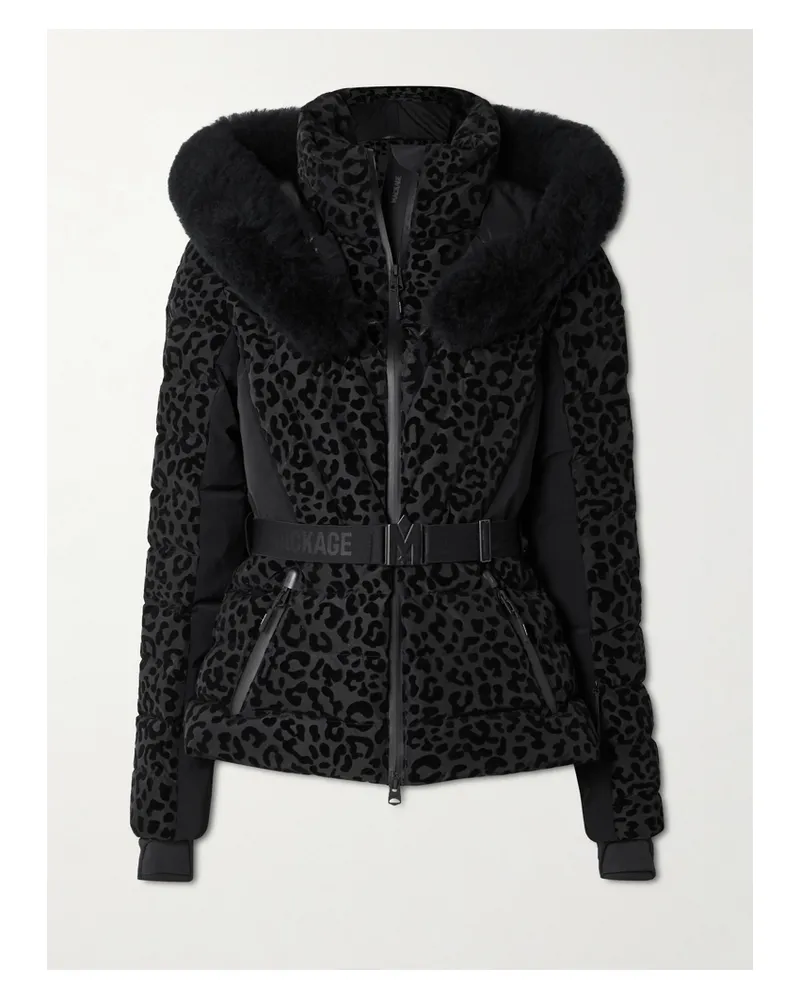 Mackage Elita Hooded Belted Shearling-trimmed Flocked Down Ski Jacket - Black Black