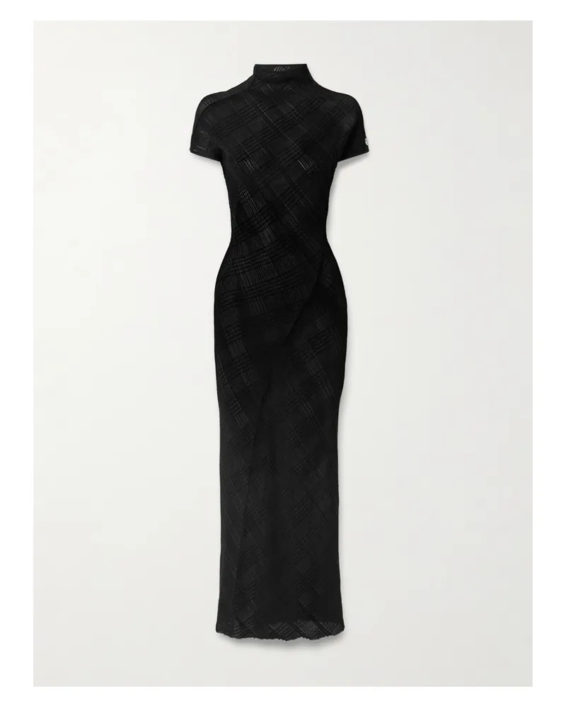 Jean Paul Gaultier Embellished Checked Ribbed-knit Turtleneck Maxi Dress - Black Black