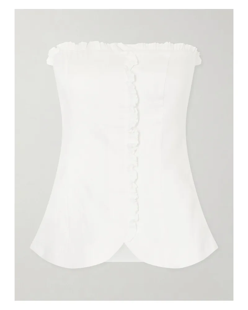 Posse Florence Strapless Ruffled Linen Top - White White