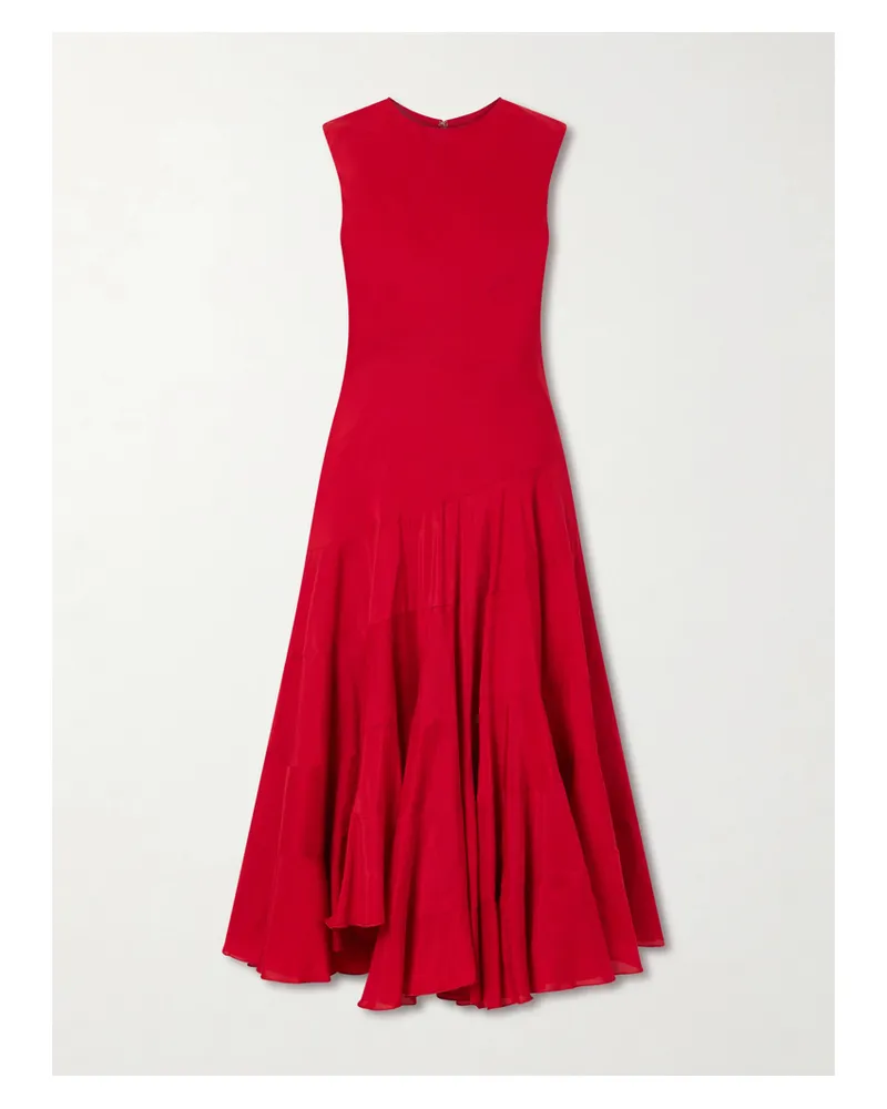 Tory Burch Asymmetric Paneled Cotton And Silk-blend Midi Dress - Red Red
