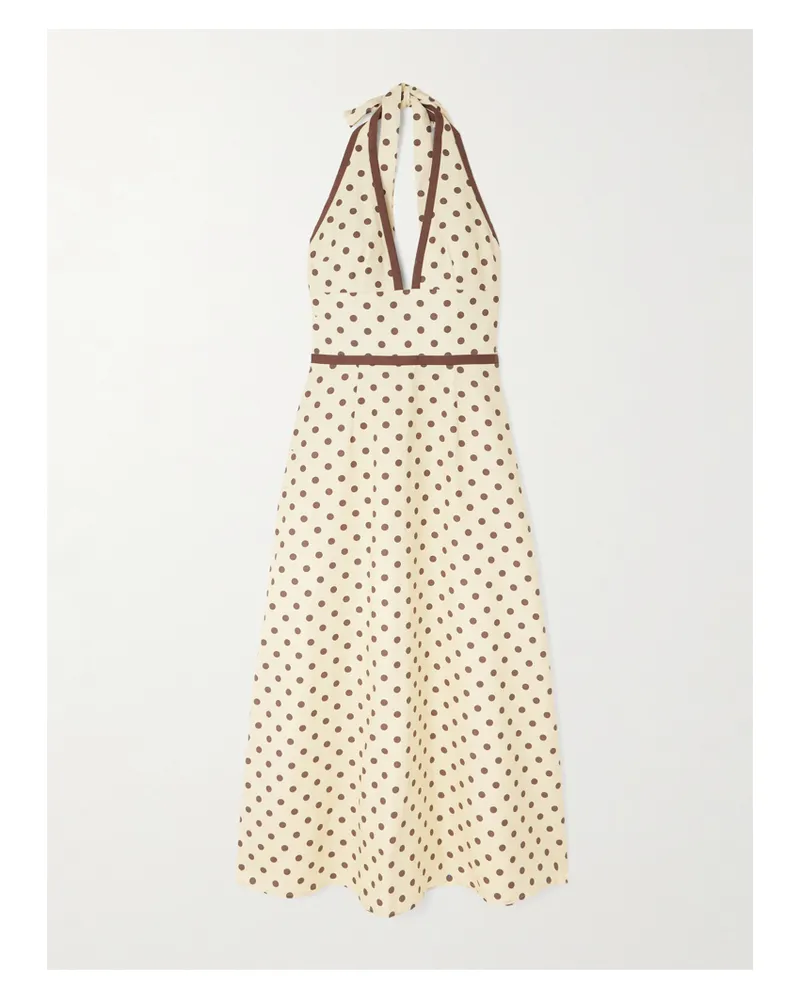 Posse Bowie Polka-dot Linen And Cotton-blend Halterneck Midi Dress - Cream Cream