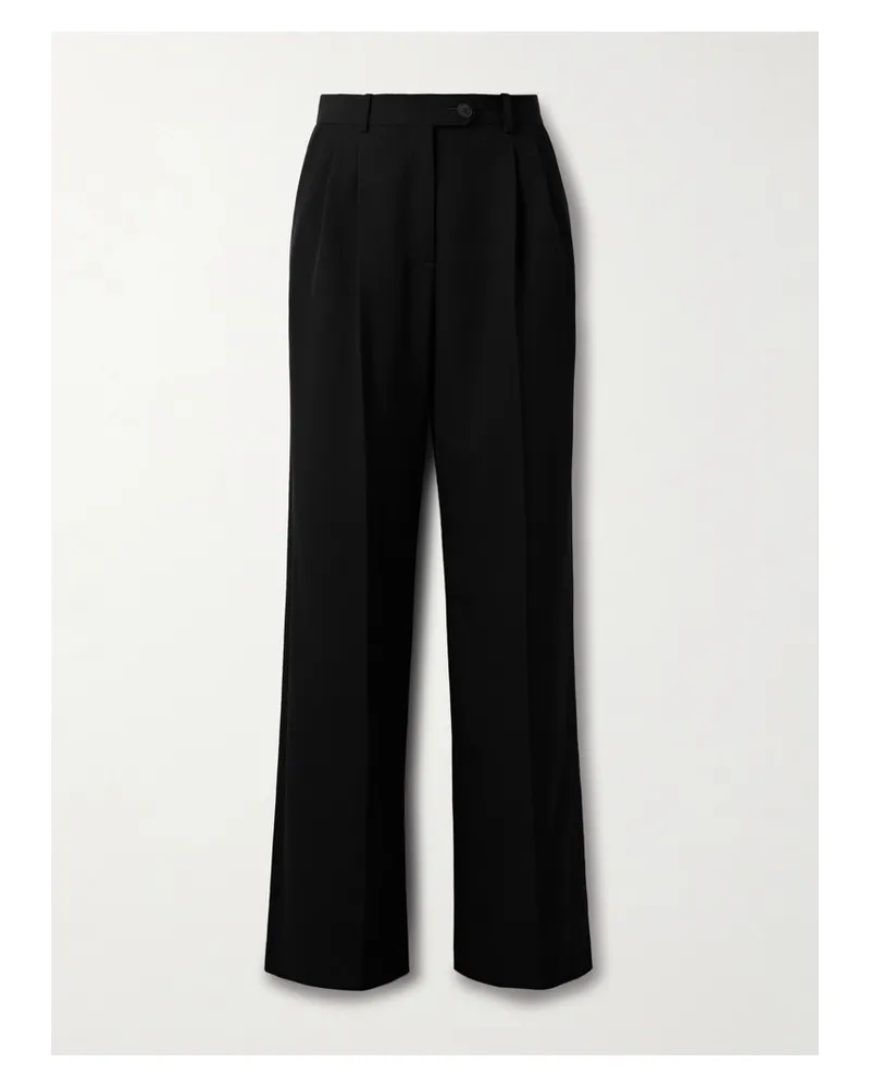 The Row Virgil Hose Mit Weitem Bein Aus Wollgabardine Mit Bügelfalten - Schwarz Schwarz