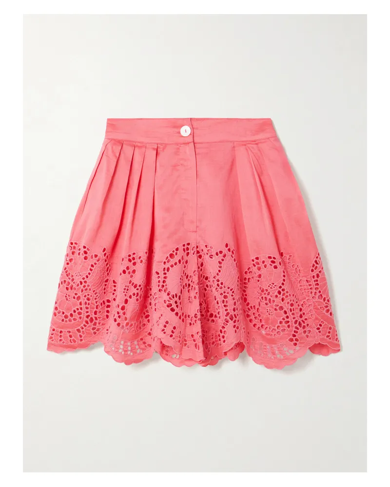 Thierry Colson Kenya Shorts Aus Einer Baumwoll-seidenmischung Mit Lochstickerei Und Falten - Pink Pink
