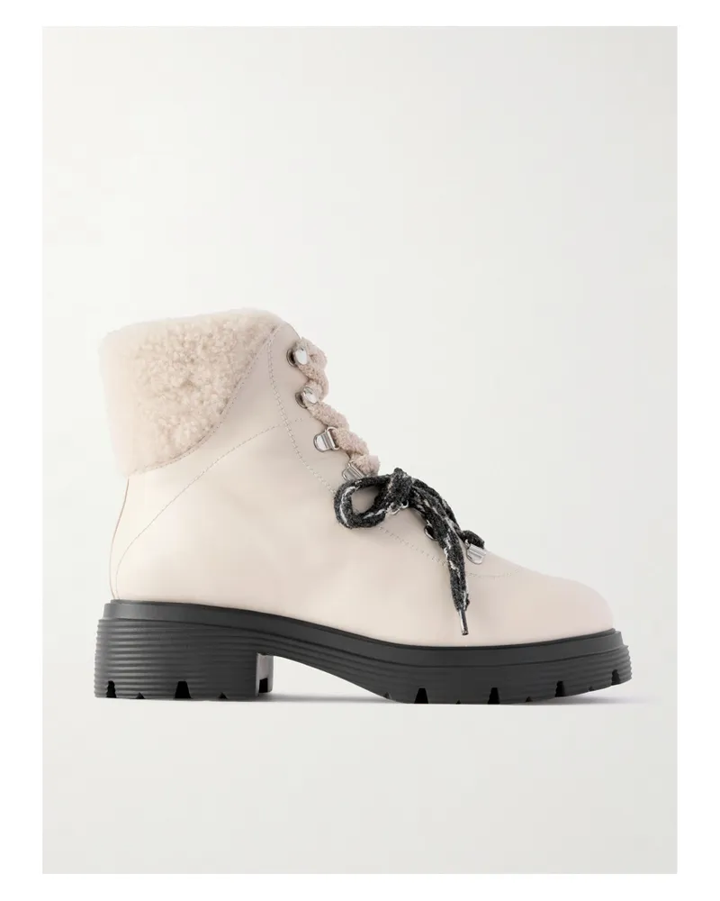 Stuart Weitzman Hudson Lite Ankle Boots Aus Leder Mit Shearling-futter - Wollweiß Wollweiß
