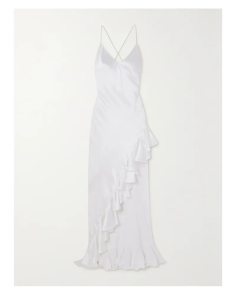 Michael Lo Sordo Asymmetrische, Rückenfreie Robe Aus Seidensatin Mit Kristallen Und Rüschen - Weiß Weiß