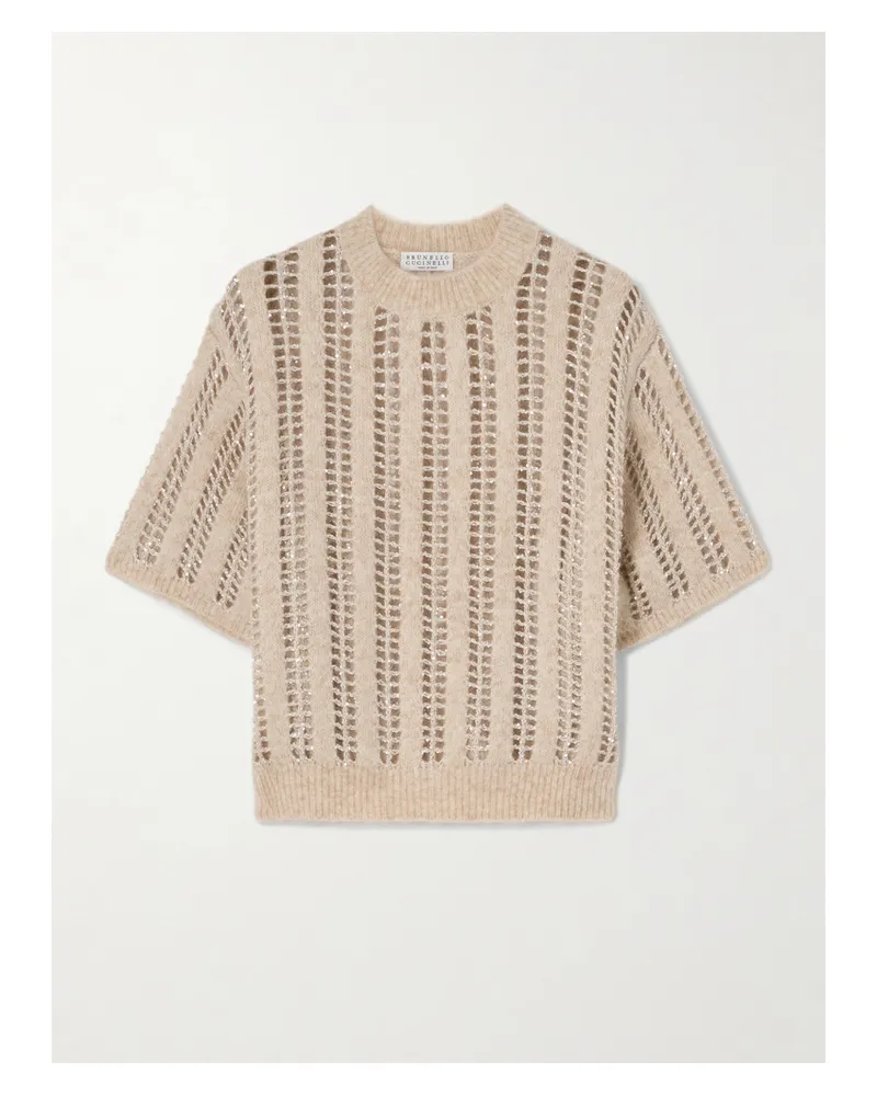 Brunello Cucinelli Pullover Aus Einer Woll-mohairmischung In Lochstrick Mit Pailletten - Neutral Neutral