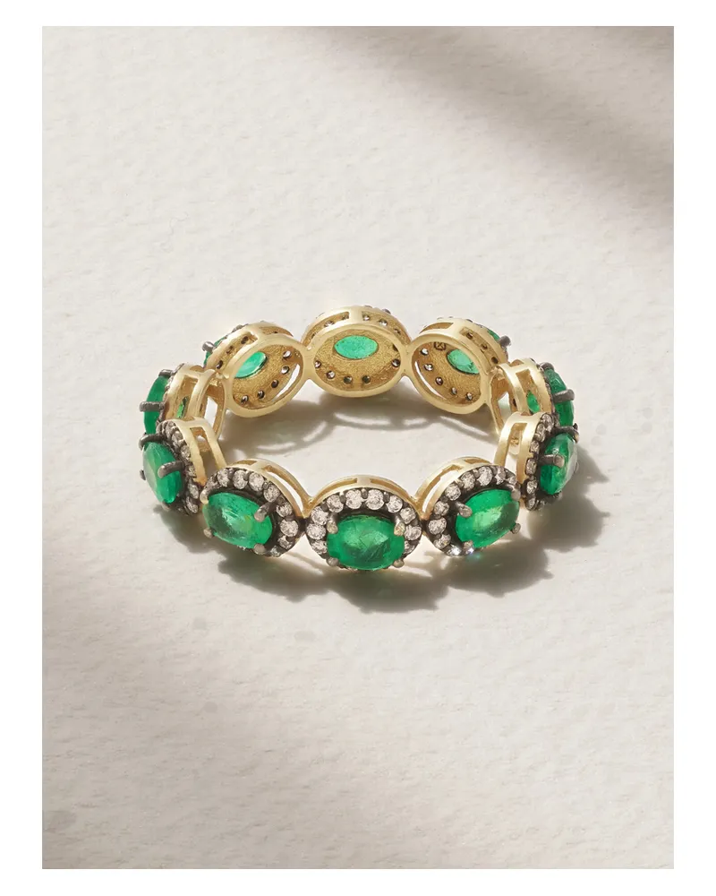 Amrapali Rajasthan Ring Aus 18 Karat Gold Mit Smaragden Und Diamanten - Grün Grün