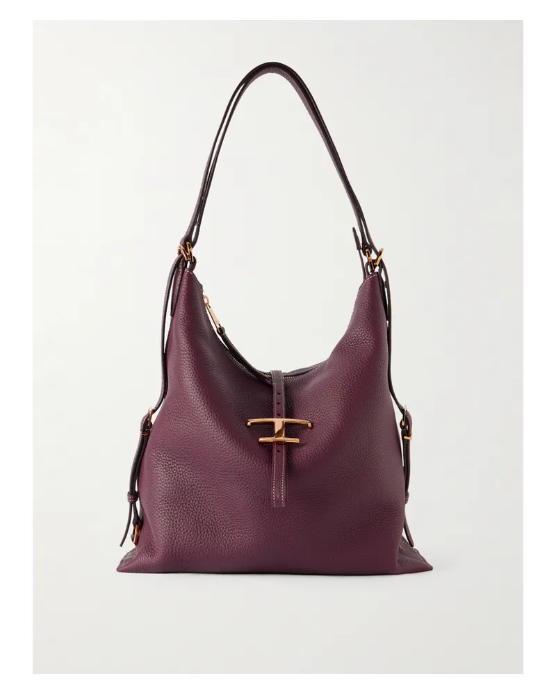 TOD'S Textured-leather Shoulder - Burgundy Burgundy