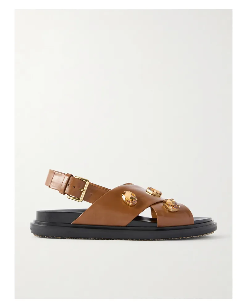 Marni Fussbett Embellished Leather Slingback Sandals - Brown Brown
