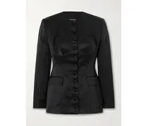 Blazer Aus Seidensatin Mit Schulterpolstern - Schwarz