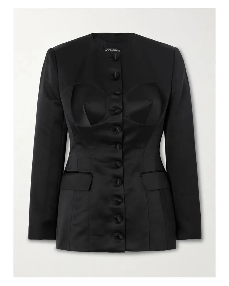 Dolce & Gabbana Blazer Aus Seidensatin Mit Schulterpolstern - Schwarz Schwarz