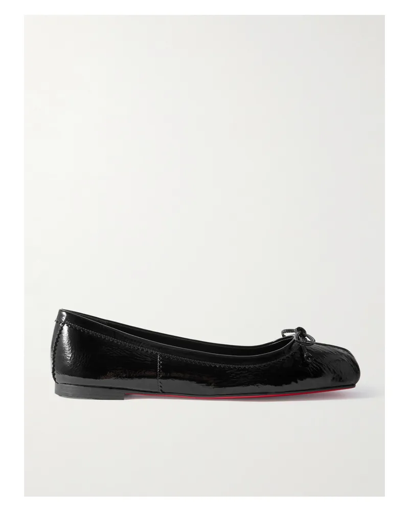Christian Louboutin Mamadrague Crinkled Patent-leather Ballet Flats - Black Black