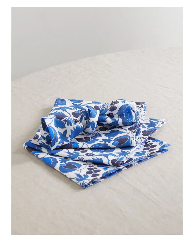 La DoubleJ Set Aus Sechs Servietten Aus Bedrucktem Leinen - Blau Blau