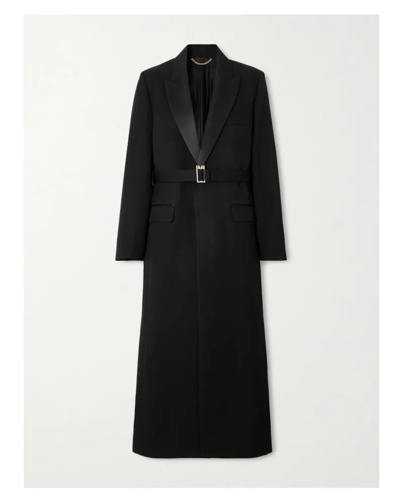 Victoria Beckham Mantel Aus Twill Mit Satinbesatz Und Gürtel - Schwarz Schwarz