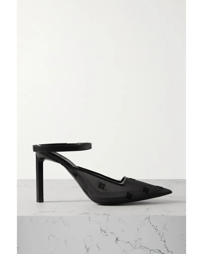 Givenchy Show Slingback-pumps Aus Mesh Mit Lederbesätzen Und Logostickerei - Schwarz Schwarz