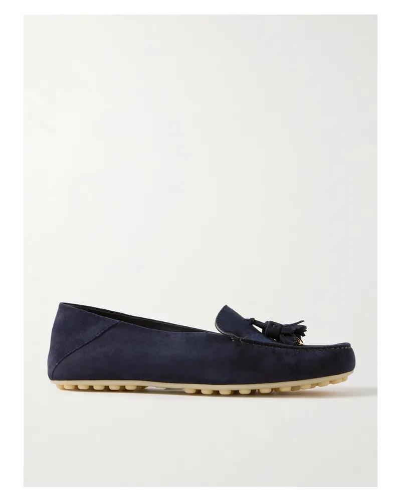 Loro Piana Tasseled Suede Collapsible-heel Loafers - Blue Blue