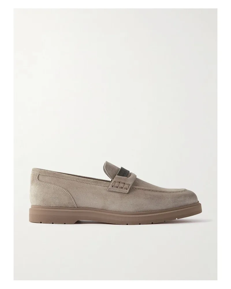 Brunello Cucinelli Loafers Aus Veloursleder Mit Verzierungen - Grau Grau