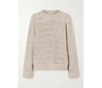 Sequined Open-knit Linen-blend Sweater - Neutrals