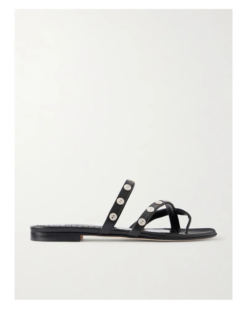 Manolo Blahnik Irafli Sandalen Aus Leder Mit Zierknöpfen - Schwarz Schwarz