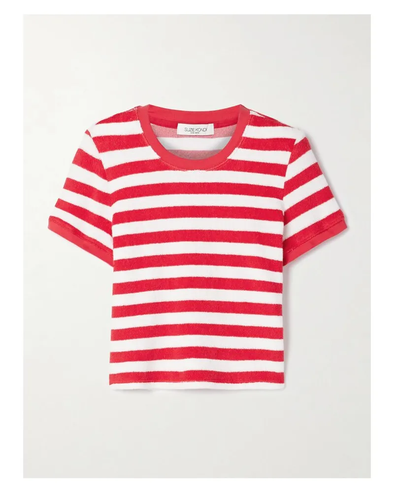 Suzie Kondi Capri T-shirt Aus Gestreiftem Frottee Aus Einer Baumwollmischung Rot