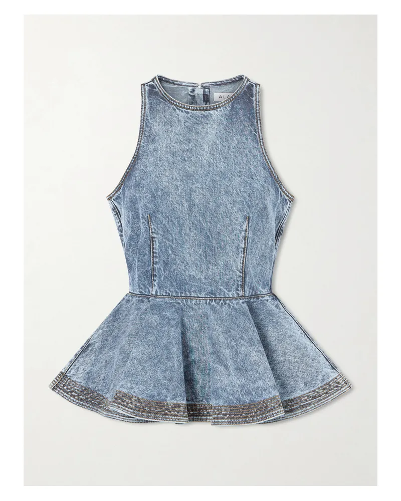 Alaïa Denim Peplum Top - Blue Blue