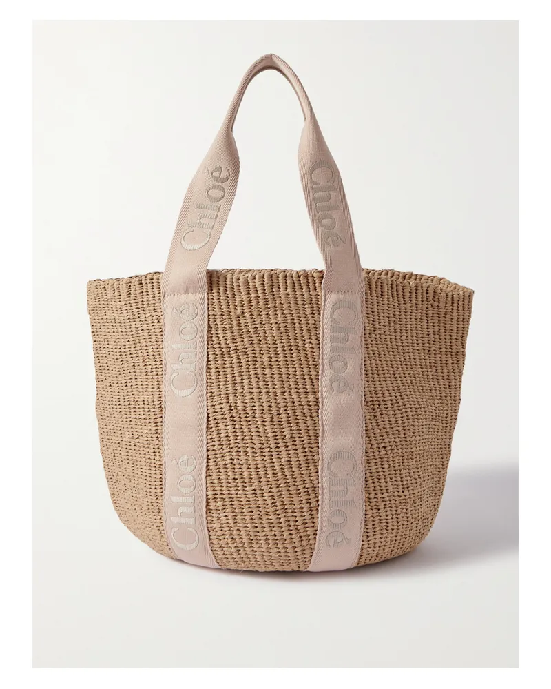 Chloé Woody Large Leather-trimmed Raffia Tote - Neutrals Neutrals