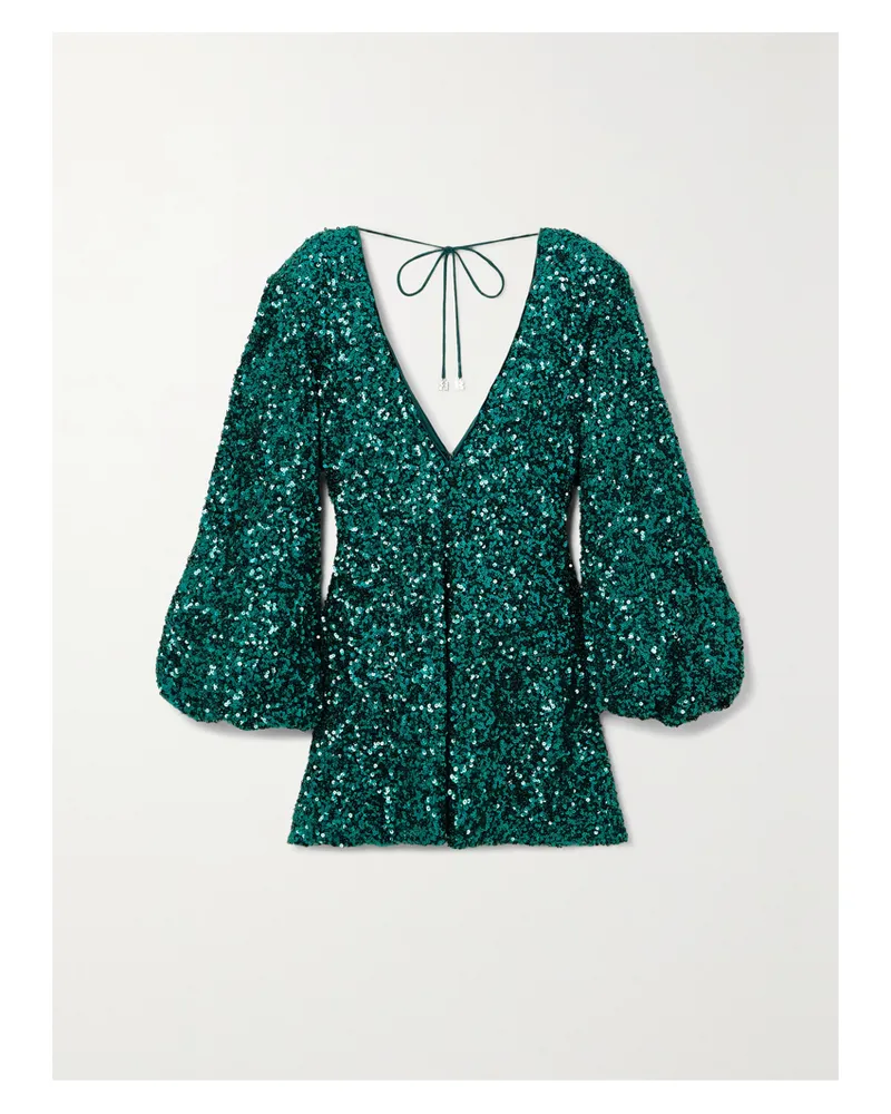 ROTATE Birger Christensen Darsie Minikleid Aus Recyceltem Stretch-chiffon Mit Pailletten - Grün Grün