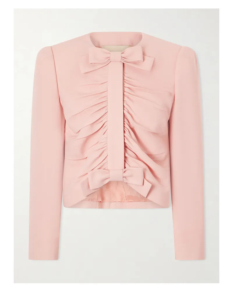 Valentino Garavani Bow-embellished Ruched Wool Jacket - Pink Pink