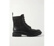 Ankle Boots Aus Leder Mit Jacquard-besätzen - Schwarz