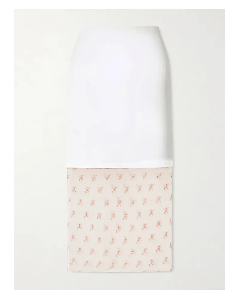 KHAITE Sybil Layered Frayed Satin-crepe And Floral-print Organza Midi Skirt - White White