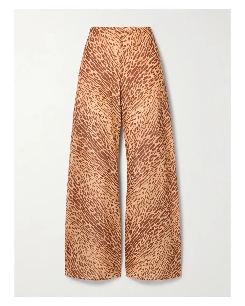 Zimmermann Cascadian Schlaghose Aus Baumwollpopeline Mit Leopardenprint - Braun Braun