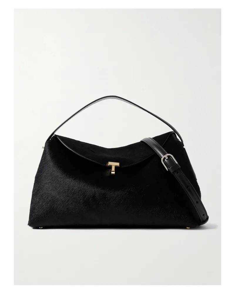 Totême T-lock Leather-trimmed Pony Hair Shoulder Bag - Black Black