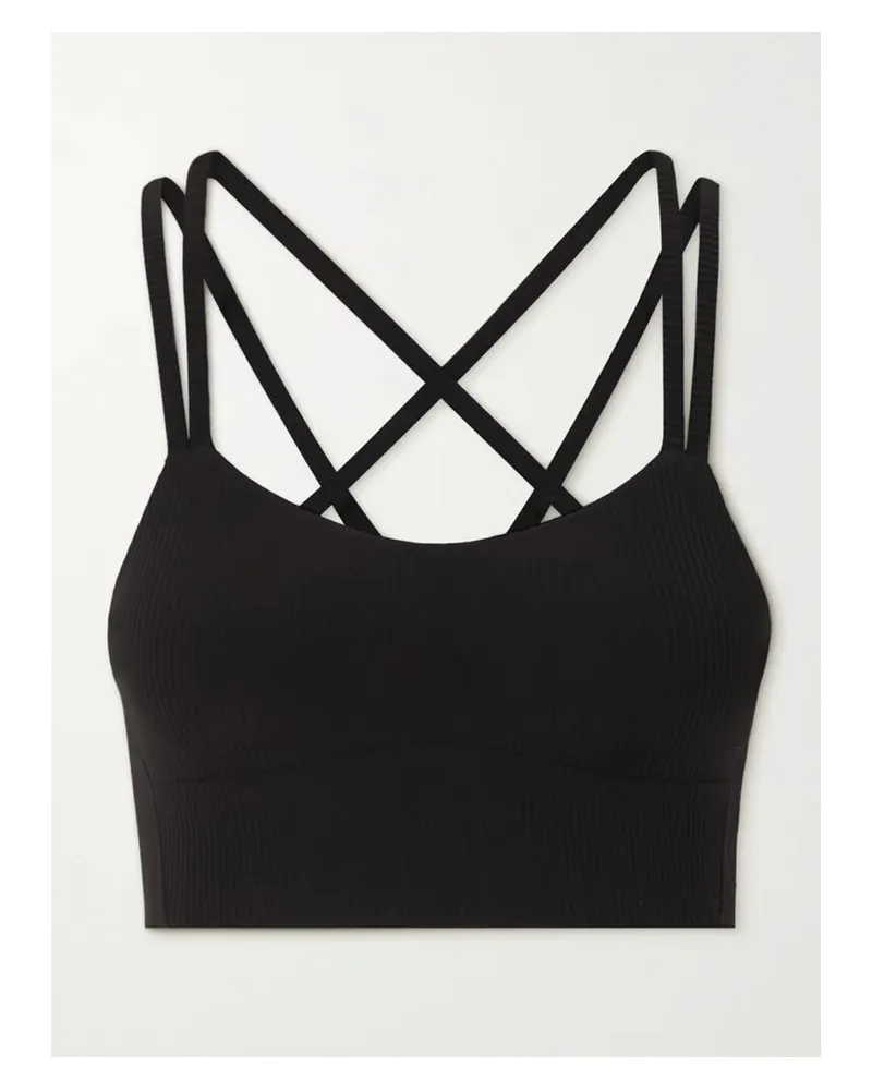 LULULEMON Like A Cloud Longline Gerippter Sport-bh – B/c - Schwarz Schwarz