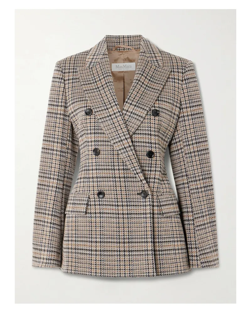 Max Mara Doppelreihiger Blazer Aus Einer Woll-baumwollmischung Mit Hahnentrittmuster - Braun Braun
