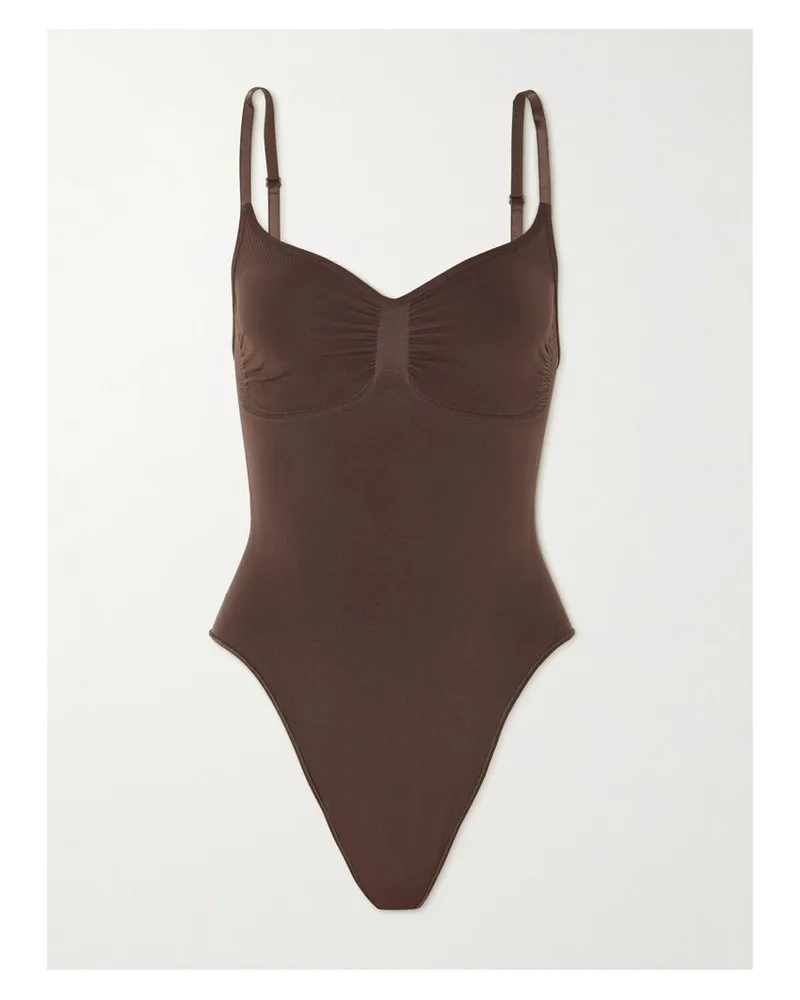 SKIMS Seamless Sculpt Thong Bodysuit – Cocoa – String-body - Braun Braun