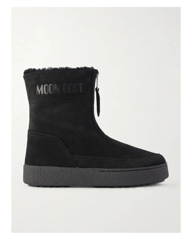Moon Boot Lara Suede And Shearling Ankle Boots - Black Black