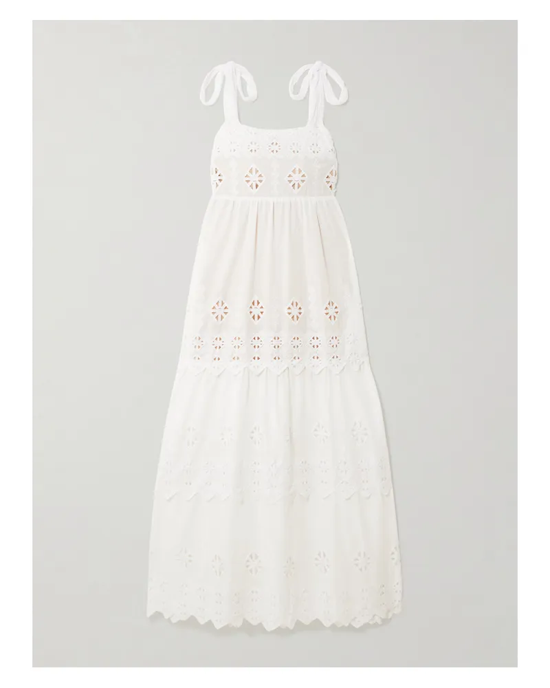Miguelina Juniper Maxikleid Aus Besticktem Voile Mit Wellenkanten Und Stufen - Weiß Weiß