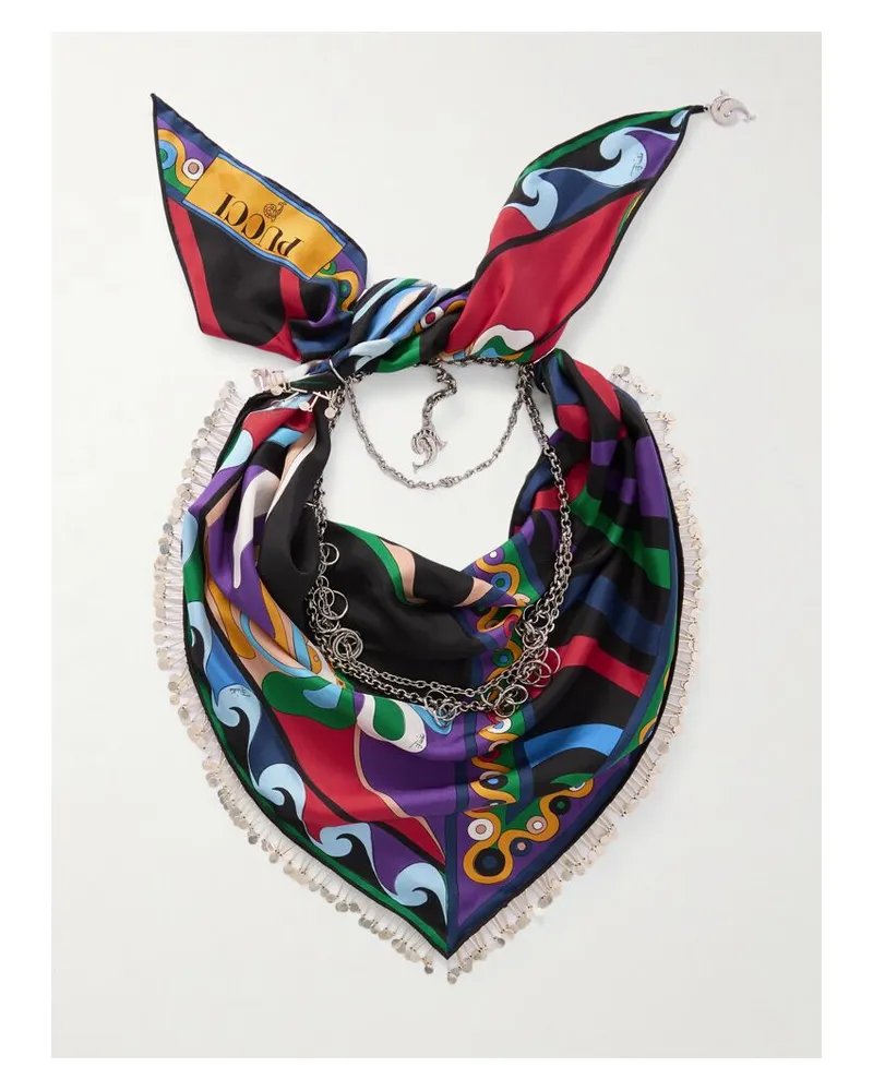 Emilio Pucci Tuch Aus Bedrucktem Seiden-twill Mit Verzierungen - Schwarz Schwarz