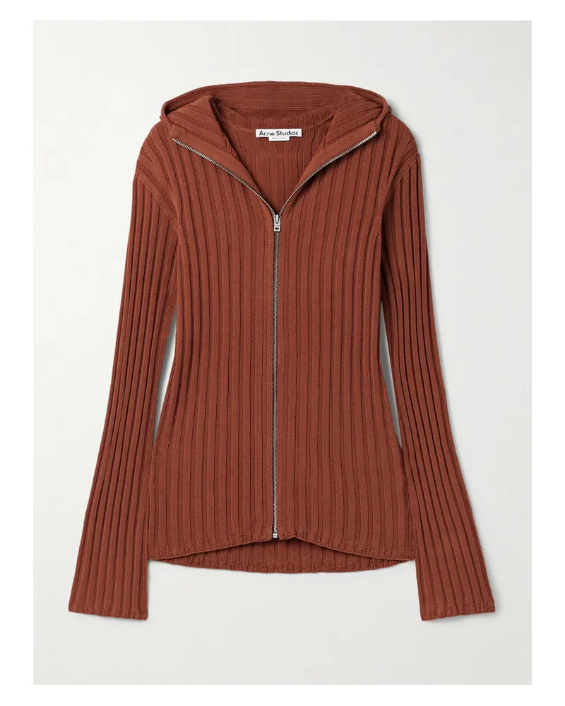 Acne Studios Cardigan Aus Gerippter Baumwolle Mit Kapuze - Rot Rot