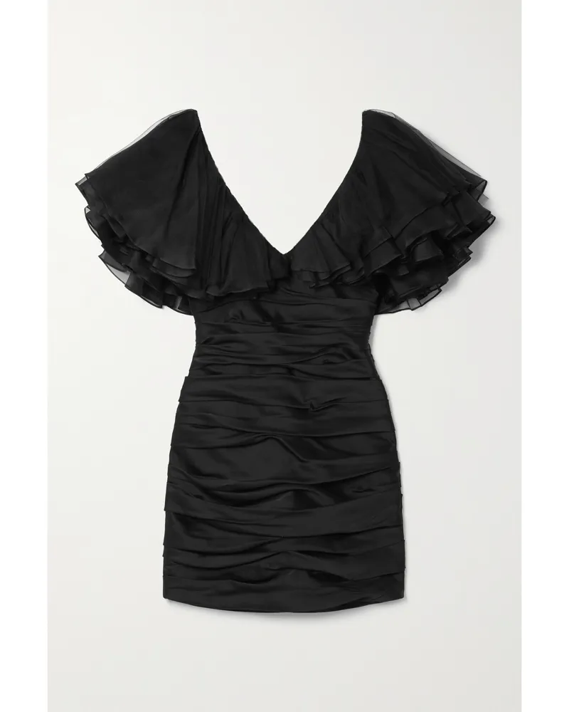 KHAITE Carmen Minikleid Aus Glänzendem Crêpe Mit Besatz Aus Seidenorganza Und Tüll - Schwarz Schwarz