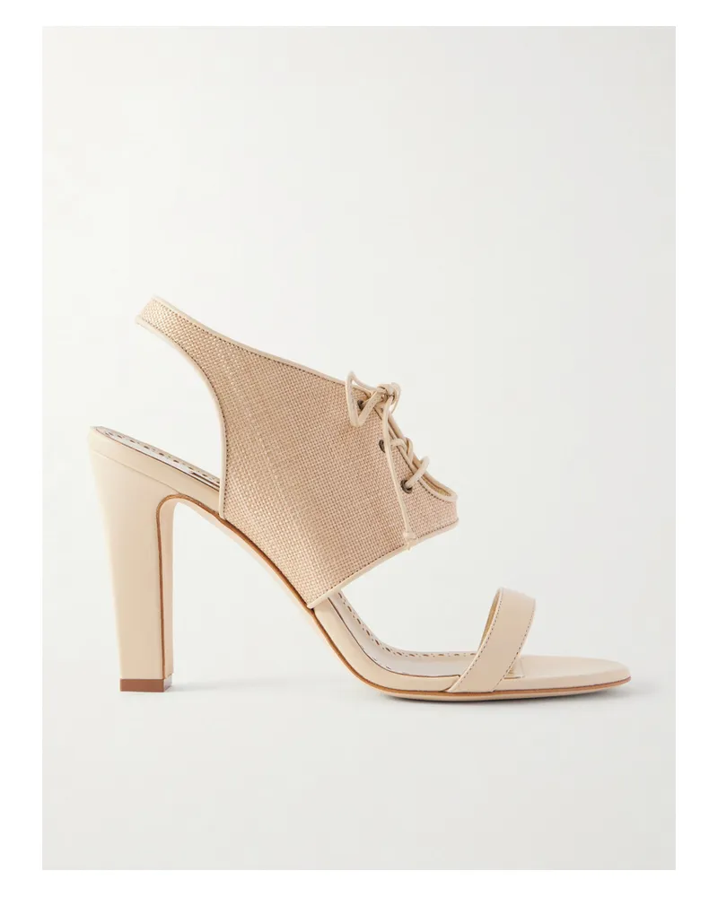 Manolo Blahnik Goupil 105 Leather-trimmed Raffia Sandals - Neutrals Neutrals