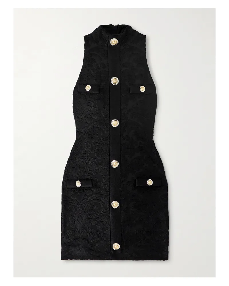 Balmain Minikleid Aus Bouclé In Jacquard-strick Mit Zierknöpfen - Schwarz Schwarz