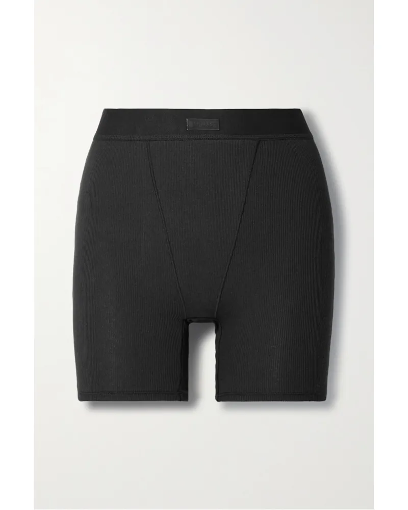SKIMS Cotton Rib Boxer – Soot – Shorts aus Geripptem Jersey aus einer Baumwollmischung Schwarz