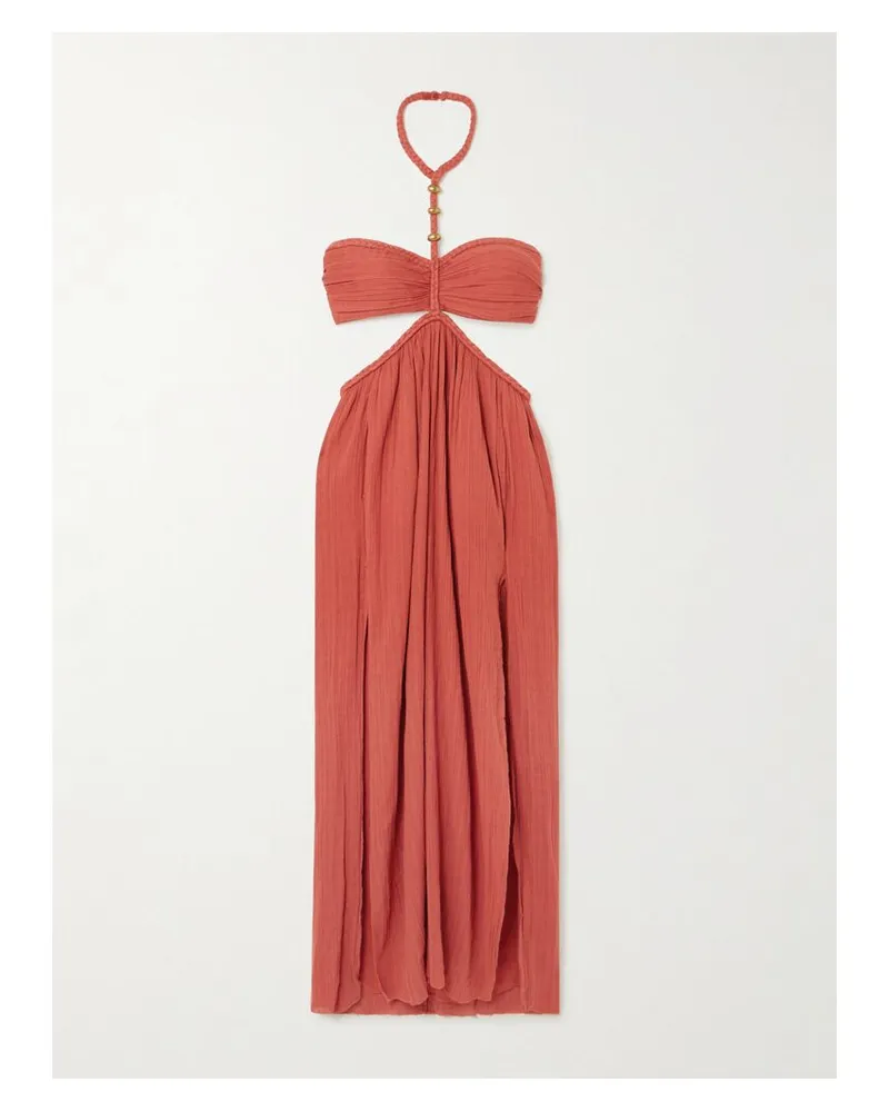 Isabel Marant Justine Neckholder-maxikleid Aus Baumwollgaze Mit Cut-out Und Verzierungen - Orange Orange